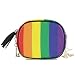 Produktbild QMIN Umhängetasche, regenbogenfarben, gestreift, kleine Handtasche, PU-Leder Schultertasche, Organizer mit Kettenriemen, Quasten für Damen und Mädchen
