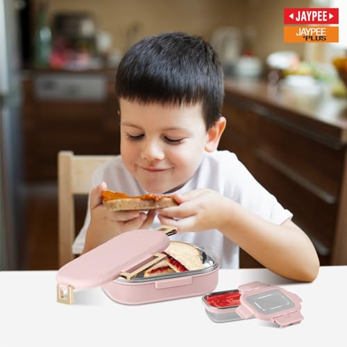 Image of JAYPEE Lux PU Insulated Stainless Steel Lunch Box for School Kids|Airtight Leakproof Lunch Box for Kids Boys & Girls |Unique Design 100% Food Grade |Lunch Box for Office use,580 ml, Pink