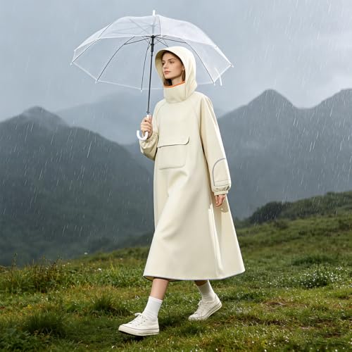 Image of PALAY High Collar Motorcycle Raincoat with Hood, Folding Hand Guard Flaps, PVC Full-Cover Riding Poncho with Front Pocket, Adult Women Raincoat for E-Bike, Scooter & Outdoor Riding