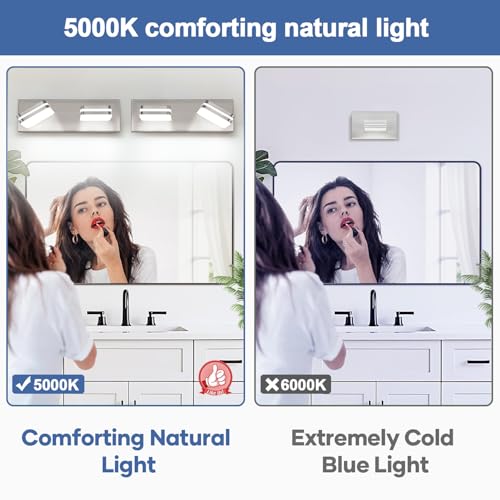 Image of Torondo 360 Rotate LED Bathroom Vanity Light Fixtures, Acrylic Vanity Lights for Bathroom, Modern Wall Lighting Fixtures Over Mirror Living, Brushed Nickel, Natural White, 2-Light, 14-Inch