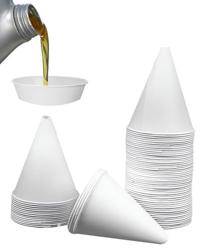 PAIYUE 50PCS Small Funnels Car Accessories Oil Funnels Automotive Funnel Paper Funnel for Automotive Use Suitable for Most Engine Oil Tanks Motorcycles Cars SUVs RVs Jeeps Vans Trucks Ships