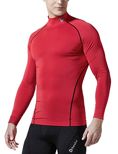 TSLA Men's UPF 50+ Mock Long Sleeve Compression Shirts, Athletic Workout Shirt, Base Layer for Water Sports, BLM Edition Red, Medium