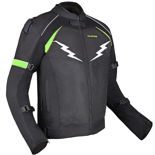 Allextreme WILDFIRE Bike Riding Jacket CE Level 2 Certified Armour Protector for Back Elbows Shoulders Mesh Fabric Motorcycle Gear (2XL, Black/Neon Green)