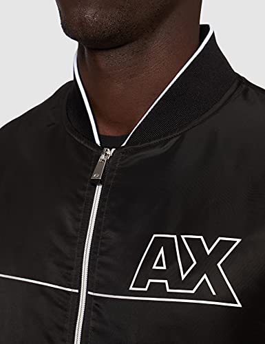 Image of Armani Exchange Men's Reversible Shiny Metallic Linear Logo Nylon Jacket