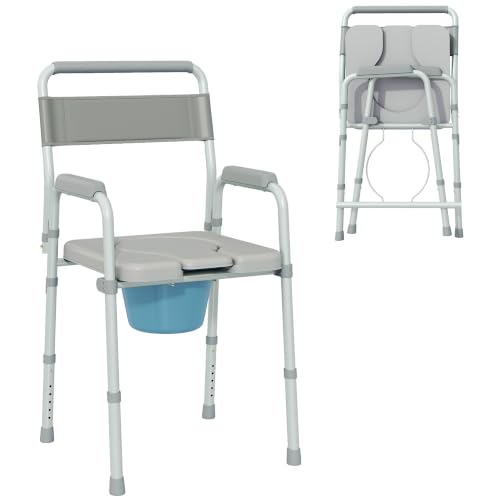 HOMCOM Chaise Percée Toilette Pliable Antidérapante Adulte 4 en 1 Gris
