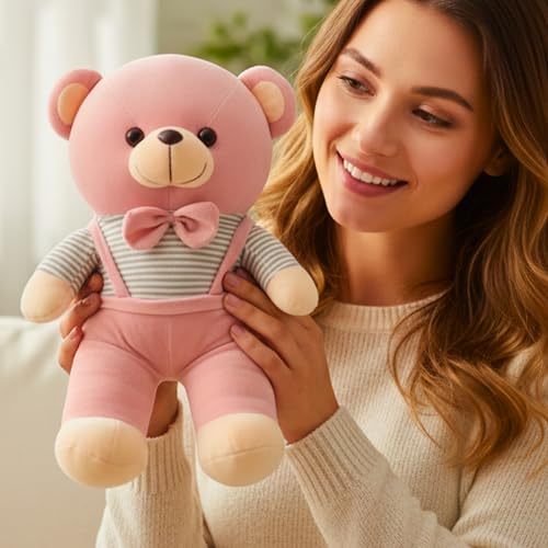 Image of Tickles Cute Teddy with Bow Tie & Cute Outfit Soft Stuffed Plush Toy for Kids Boys & Girls Birthday Gift (Color: Pink Size: 25 cm)