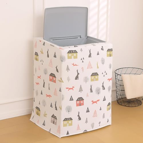 Image of HOKIPO Top Load Washing Machine Cover | Waterproof & Dustproof PEVA Protective Cover for 6kg, 6.5kg, 7kg & 7.5kg Fully Automatic Top Load Machines | Size 60x63x87 cm, Woodland Village (NEW-AR-5879-D4)