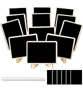 JEFURE 12 Pcs Rectangle Mini Chalkboard Signs, Small Chalkboard Labels with Easel Stand, Wooden B...