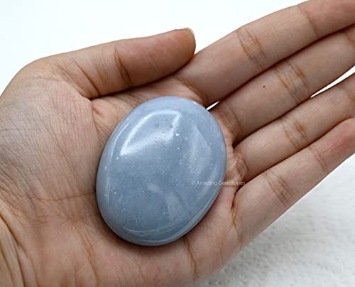 Image of Amazing Gemstone Angelite Crystals and Healing Stones - Large Palm Stone Crystals Piedra - Crystal for Good Luck, Balanced Positive Energy, Meditation - Unique Stocking Stuffers, Gifts for Women
