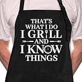 ZOORON Funny Grilling Chef Aprons for Men - BBQ Cooking Apron with 2 Pockets, That's What I Do I Grill and I Know Things, Adjustable Kitchen Cooking Aprons for Dad, Husband - Birthday, Father’s Day