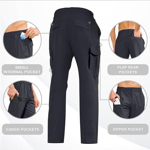 Mens Straight Leg Cargo Pants Relaxed Fit Dressy Casual Work Trouser Fall Winter Waterproof Hiking Sweatpants Pockets4