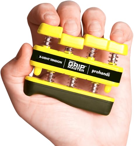 Prohands Gripmaster Hand Exerciser Finger Exerciser (Hand Grip Strengthener) Spring-Loaded Finger-Piston System Isolate and Exercise Each Finger (3 lb X-Light Tension Yellow-Gripmaster)