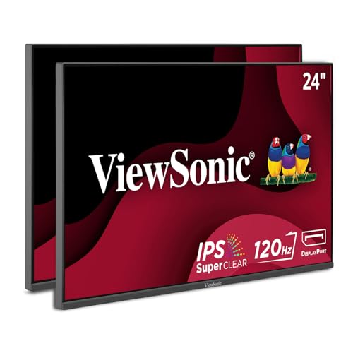 ViewSonic VA2456A-MHD_H2 Dual Monitor Pack Head-Only 1080p IPS Frameless Monitors with 120Hz, Eye Care, VESA Mountable, HDMI, DisplayPort and VGA Inputs for Home and Office by ViewSonic - Used condition - CA$254.81