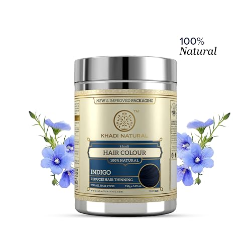 Khadi Natural Herbal Hair Color – Indigo | Hair Dye for Grey Coverage | Strengthens, Adds Shine | Chemical Free & Safe | Suitable for All Hair Types | 150g