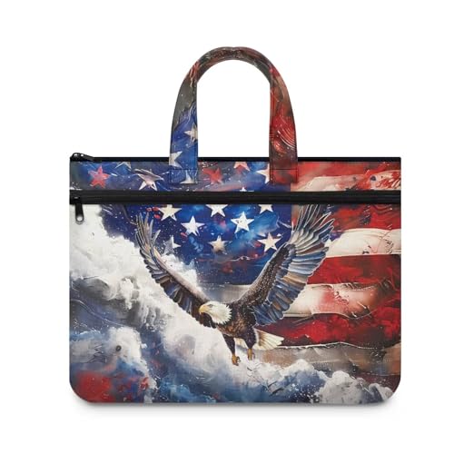 Eagle American Flag Canvas Document Bag Zippered File Pouch Bag with Handle 4th of July Folder Briefcase Document Storage Bags