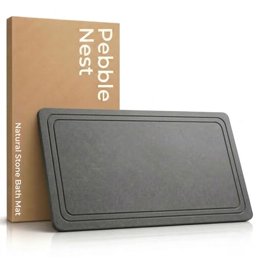 Pebble Nest Stone Bath Mat – Diatomaceous Earth Quick Drying Non-Slip Bathroom Mat – Absorbent Diatomite Shower Mat, Durable & Easy to Clean, Modern, 23.6" x 15.3", (Slate Grey - Linea)