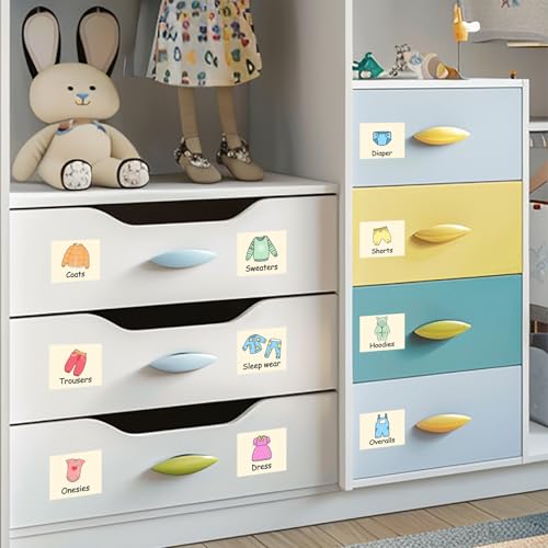 Baby Labels for Clothes Storage Labels for Closet Drawers Daycare Decor Organizer Stickers Dresser Stickers Organization Label for Baby Boys Girls Kids Clothing Label for Nursery Kids Room Decor