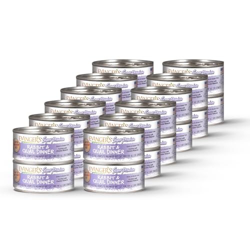 Evanger's Super Rabbit & Quail Dinner for Cats – 24 Count, 5.5 oz Each – Grain & Gluten Free Wet Cat Food – Limited Ingredient Diet with Novel Proteins – Loaf Style