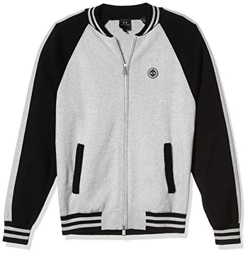 A|X Armani Exchange Men's Zip Up Cardigan with Ribbed/Striped Hem, Alloy/Black, L