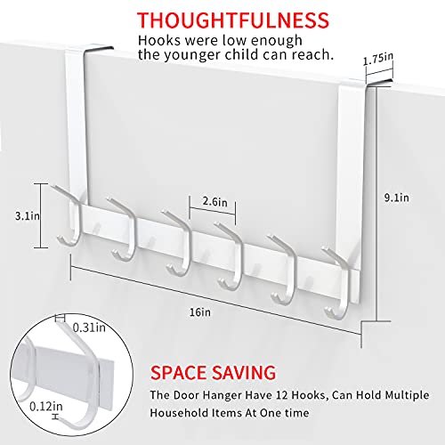 Yumore Over The Door Hooks, Heavy Duty Over Door Hanger Stainless Steel For Coats Robes, Hanging Towel Rack Back Of Bathroom Bedroom Door, Long Arms Easy Reach, White #TOP3
