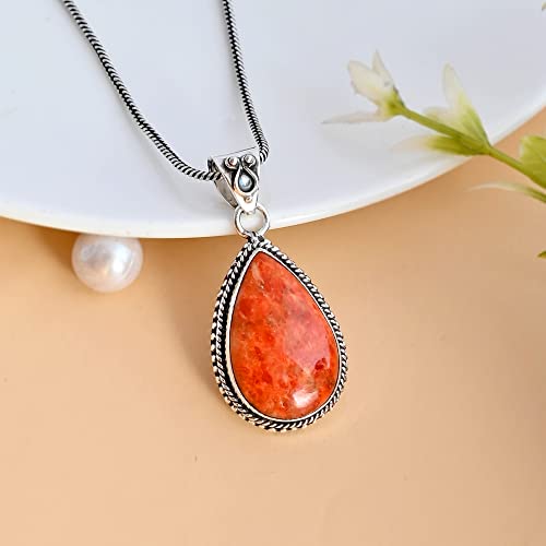Handmade Orange Turqoise Gemstone Pendant Necklace in 925 Sterling Silver - Bohemian Healing Stone Jewelry for Spiritual Energy - Perfect Gift for Her, Wife, or Mother3