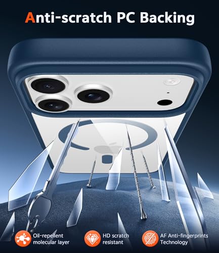 Image of FNTCASE for iPhone 17 Pro-Max Case: Clear Magnetic Phone Cases with Screen Protector Compatible with Magsafe Slim Anti Yellowing Rugged Shockproof Protective Transparent Cell Phone Cover (B-Blue)