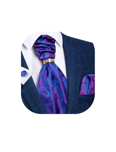 Image of DiBanGu Silk Woven Ascot Cravat with Pocket Square Set for Men | Paisley Ascot,Wrinkle-Resistant,Silky Smooth,Easy to Match,Cufflinks,Tie Ring,Wedding,Ceremonies,Party Occasions,Banquet