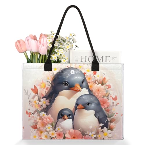 Penguin Family Flowers Tote Bag for Women Large Beach Bag Reusable Tote Bags for Work Travel Beach Shopping3