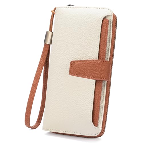 Portefeuille femme grande capacité cuir beige GOIACII RFID le cadeau de voyage idéal