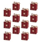 KESYOO 20Pcs Chinese Wedding Favor Boxes Xi Candy Gift Boxes with Ribbon Take Out Boxes for Baby Shower Birthday Wedding Party (Red)