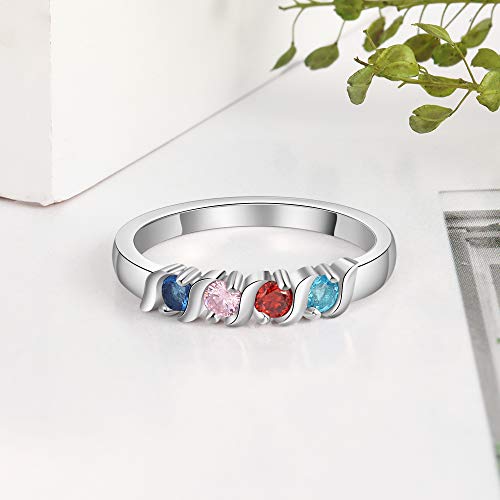 Grandma Rings with 4 Simulated Birthstones Personalized Family Jewelry Women's Promise Rings Engraved Names4