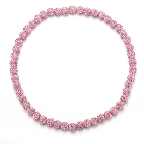 HSWYFCJY Baseball Beaded Chain Necklace for Men Women, Rhinestone Discoball Drip Accessories Light Pink Baseball Necklaces Gifts for Men Inspired Softball Jewelry Gifts 18IN