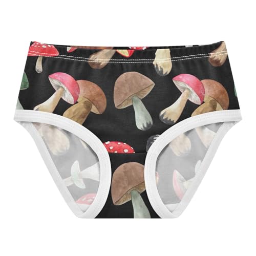 Watercolor Mushrooms Black Panties Little Girl Toddler Underwear Floral Cotton Stylish Underpants Briefs 2t