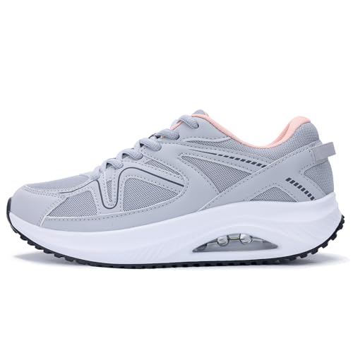 Image of SURRAY Womens Walking Shoes for Plantar Fasciitis, Arch Support Orthotic Sneakers Comfortable Tennis Shoes for Foot Pain Relief PinkGrey US Size 6-11