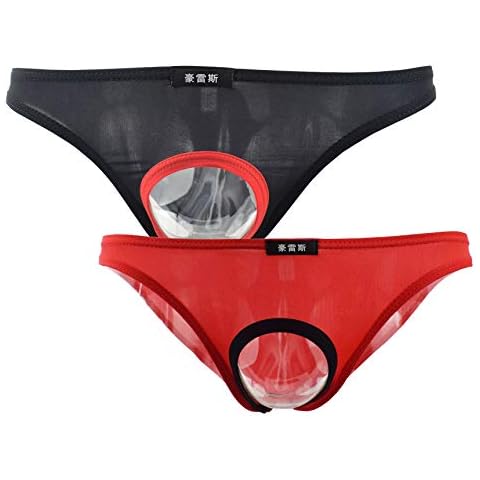 Uneihoiz Men's Sexy Open Front Underwear Soft Comfortable Briefs XX-Large Black/Red Cover