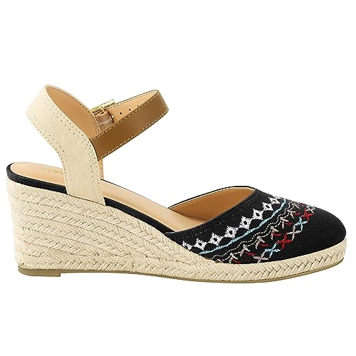 Image of PIZZ ANNU Women's Espadrille Low Wedge Heel Sandals with Buckle Ankle Strap Close Toe Casual Dressy Summer Platform Shoes