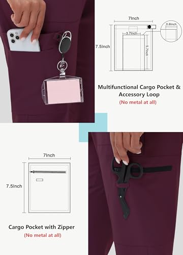 Image of MIVEI High Waisted Jogger Style Scrub Pants for Women - 8 Pockets Medical Bottoms Tapered Yoga Waistband Ribbed Ankle Cuffs