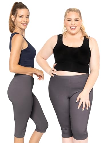 Image of STRETCH IS COMFORT Cotton Capri Leggings, Knee Length Pants, Plus Size | Soft pull-on comfort, lightweight summer feel, ankle option, casual layering, cotton leggings, black capris, under dresses