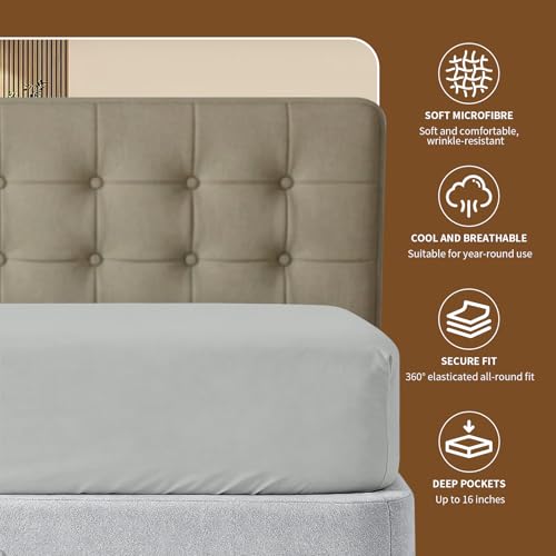 Image of HBHLFZ King Fitted Sheet Only, Soft Breathable Bottom Sheet - 78 inchx80 inch Deep Pockets King Size Fitted Sheet - All Around Stretch Fit, Wrinkle Resistant, Colorfast - Easy Care, Light Gray