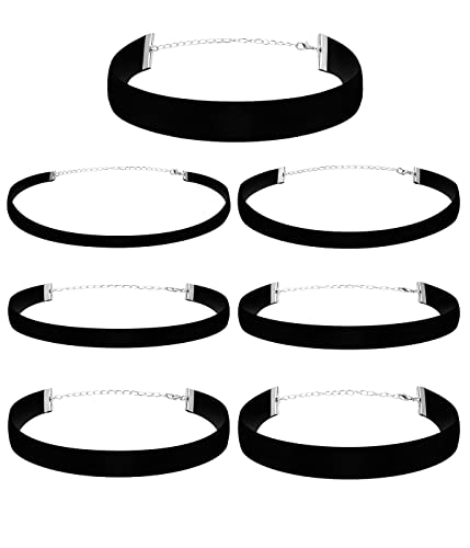 Foto von PLABBDPL 7 Stück Damen Kette Choker,Choker Halskette Samt Schwarz（1/1.3/1.5/2/2.3/2.6/3CM Breite）