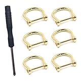 lasenersm 6 Pieces Metal D Ring Screw in Shackle Horseshoe Buckle U Shape D Ring Metal Hoop Locking D-Ring for DIY Leather Craft Purse Replacement, Inner Width 18mm, Gold-Tone
