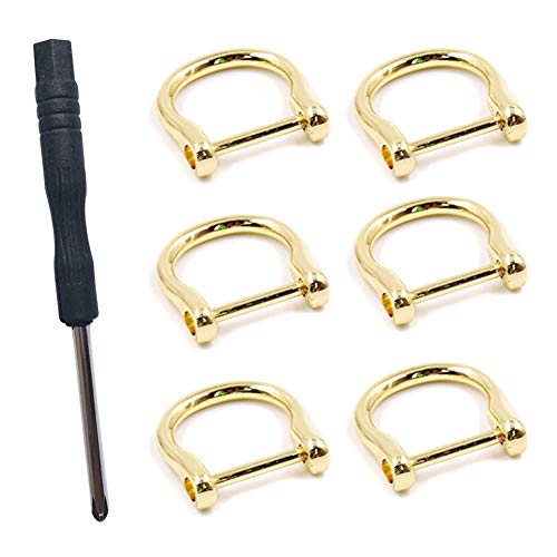 lasenersm 6 Pieces Metal D Ring Screw in Shackle Horseshoe Buckle U Shape D Ring Metal Hoop Locking D-Ring for DIY Leather Craft Purse Replacement, Inner Width 18mm, Gold-Tone