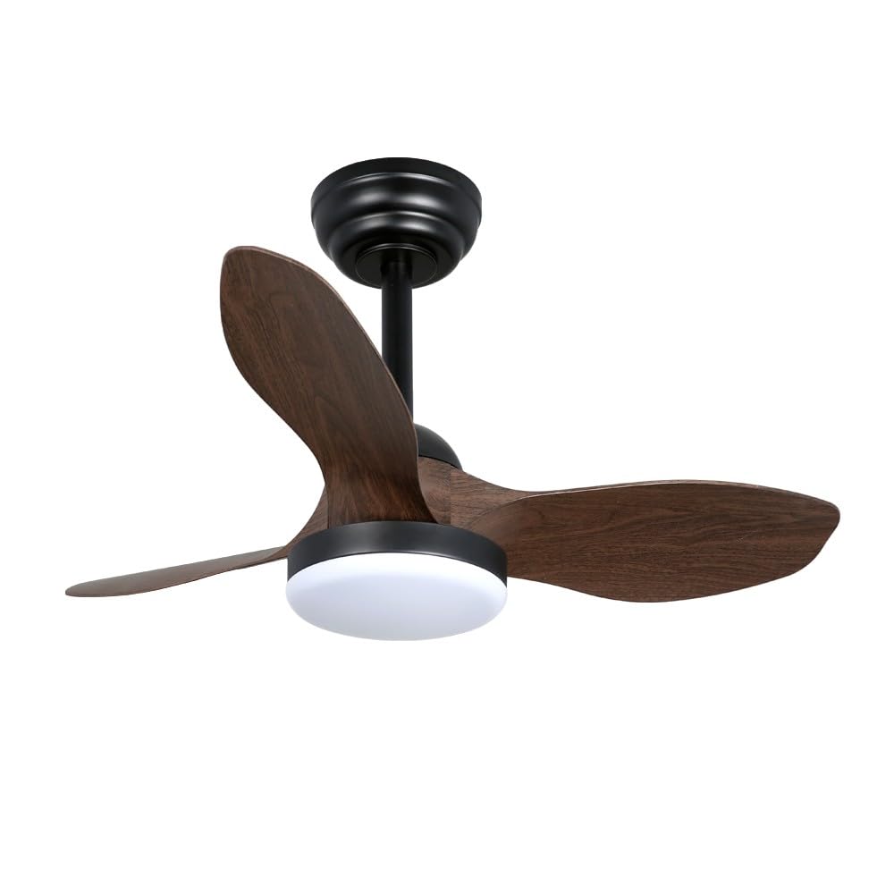 wonderlamp - Ventilador de techo pequeño ø80cm LED Cavil Mini S Negro+Madera, Intensidad de luz regulable con mando, Ventilador con motor DC silencioso