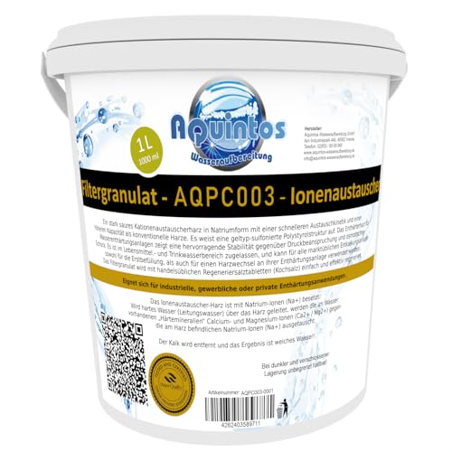 Enthärterharz Ionenaustauscher für Wasserenthärtungsanlagen Entkalkungsanlagen und Wasserfilter Pure Resin PC003 1 Liter (Eimer)