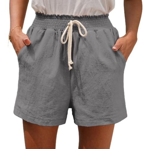 TBAWomens Casual Cotton Shorts Drawstring Comfy Elastic Waist Shorts Summer Beach Short with Pockets