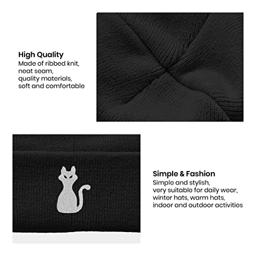 Image of Embroidery Goth Beanie Knit Hats for Men & Women, Embroidery Winter Hats Skull Cap
