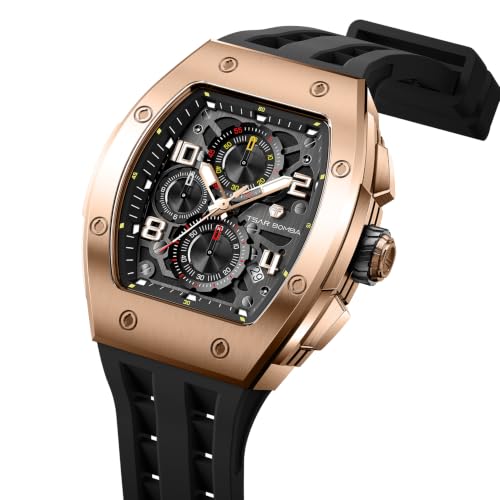Image of Benyar Automatic Watches for Men | Skeleton Mechanical Leather Strap Mens Watch | 45mm Dial | 30M Waterproof | Men's Stylish Gift
