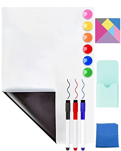 CHMMY Pizarra Blanca Magnética, Pizarra Pared Adhesiva, Rollo Pizarra Blanca Adhesiva 45 * 100 cm, Rotuladores Pizarra Blanca, Imanes, Tangramas, Portalápices Magnético, para la Escuela,Oficina, Hogar