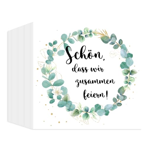 40 Stück Servietten Geburtstag,Eukalyptus Servietten Spruch Schön, Dass Wir Zusammen Feiern für Tischdeko Hochzeitsfeier Jubiläums Themenparty Deko,33×33cm