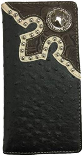 Texas State Mens Wallet Western Bifold Check Book Style W039-32 Ostrich Black